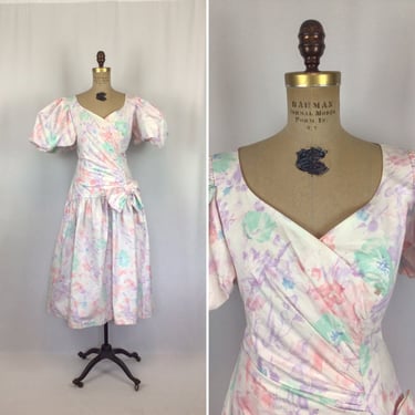 Vintage 80s dress | Vintage  floral cotton fit and flare dress | 1980s  cocktail party dress 