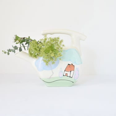 Teapot Watering Can or Vase / Repurposed Teapot Watering Can / Modern Teapot / Teapot Vintage Ceramic / Minimalist Vase 