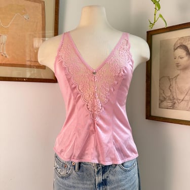 Vintage Pink Lace Camisole nightwear Top Women's Sleeveless Blouse 