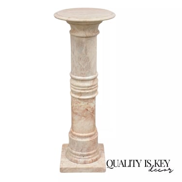 Vintage Italian Pink Marble Classical Style Round Column Pedestal Plant Stand