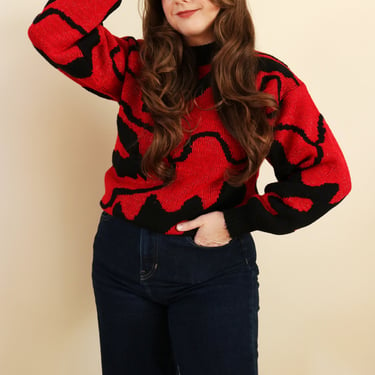 Vintage 80's Red and Black Acrylic Lurex Sweater 