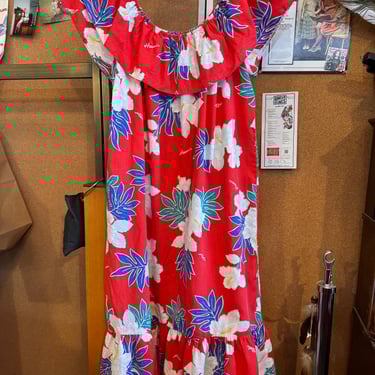 1980s Red Hawaaiian Mumu Dress