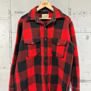 Vintage 1960s Buffalo Plaid Wool Overshirt Plaid Shacket  Hunting Flannel Shirt  Eddie Bauer Heritage brand 