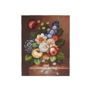 Vintage Oil Painting on Canvas Flower Bouquet Colorful 