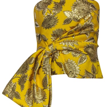 Lela Rose - Yellow &amp; Gold Floral Jacquard Strapless Top sz 6