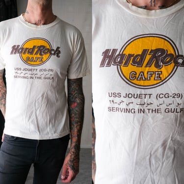 Vintage 90s Hard Rock Cafe USS Jouett Single Stitch Tee | Gulf War, Military, US Navy | 100% Cotton | 1990s Hard Rock Pop Culture T-Shirt 
