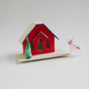 Vintage Flocked Putz House made in Japan, New Home Gift, Gift Ideas for Anyone 