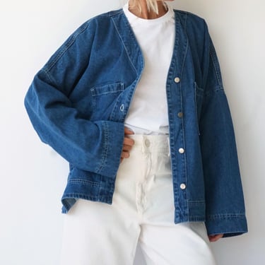 Vintage Medium Denim Lightweight Jacket | Cotton Denim Buttoned Layer Jacket | Wardrobe Staple 