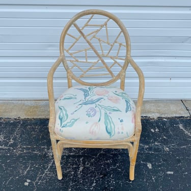Vintage Rattan Dining Chair FREE SHIPPING One Cracked Ice McGuire Style Hollywood Regency Coastal Fretwork Armchair 
