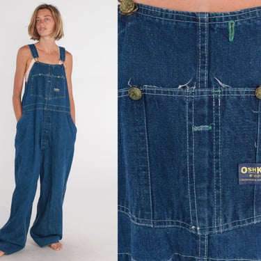 Osh Kosh Overalls 80s Blue Jean Overall Pants Denim Dungarees Button Fly Wide Baggy Coveralls Carpenter Utility Vintage 1980s Mens 2xl xxl 
