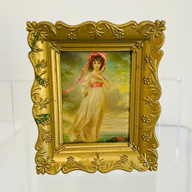 Vintage 1960s Kitsch Pinkie Pink Girl Small Plastic Framed Art Print Thomas Lawrence 
