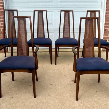 Set of 6 Caned High Back Dining Chairs by Broyhill, Mid Century Modern - Free Shipping 