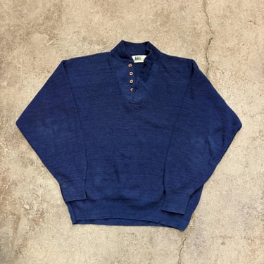 Vintage REI Blue Cotton Knit Commando Henley Sweater Men’s XL Made in USA 