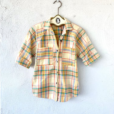 Vintage 1940s 1950s Hawaiian Shirt Plaid Jacket Hawaii Paniolo Top 