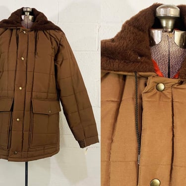 Vintage Brown Parka Coat Winter Aberdeen Orange Lining Jacket Hipster Lined Hooded Hood Deadstock NOS 1970s 70s Medium 