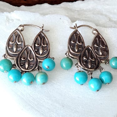 Elegant Turquoise & Serling 925 Dangle Earrings~Gifts for Her 