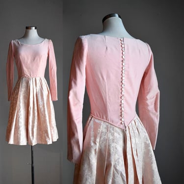 1950s Pale Pink Winter Party Dress 
