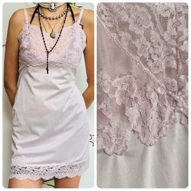 Vintage Cotton Candy Pink Lace Slip Dress 34A - Babydoll Fairy Coquette Rococo 