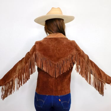 Joshua Tree Jacket // vintage 60s 1960s 70s 1970s brown suede boho country western hippie coat leather hippy dress fringe cropped // S Small 