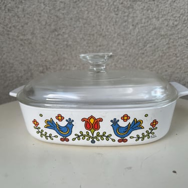 Vintage 1975 Corning Ware Casserole Dish Festival Friendship Blue Birds 1.5 Quart. 