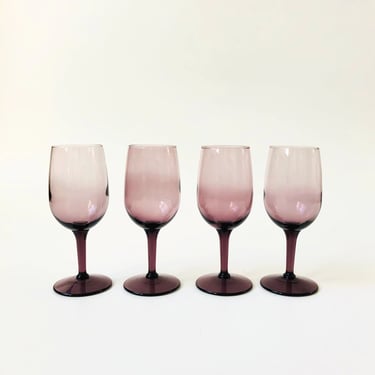 Vintage Dark Purple Wine Glasses / Set of 4 