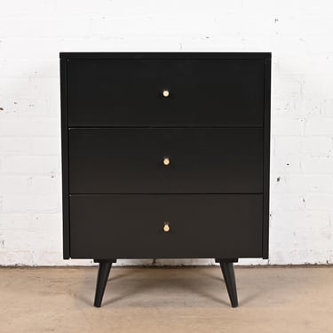 Paul McCobb Planner Group Mid-Century Modern Black Lacquered Bachelor Chest, Newly Refinished