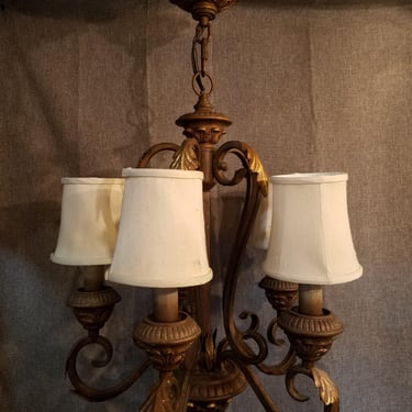 5 Arm Chandelier with Clip-On Cloth Shades