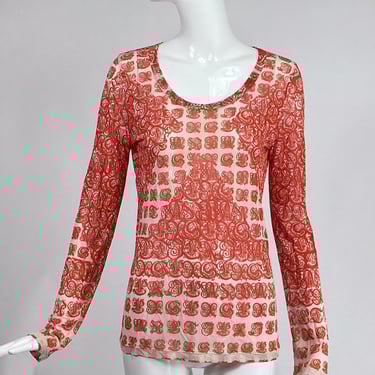 Jean Paul Gaultier Soleil Orange & White Mesh Gothic Alphabet Print Top L