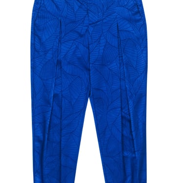 PT01 - Blue Brocade Pleated Pants Sz 6