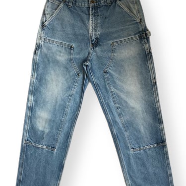 Vintage 90s Carhartt Double Knee Denim Thrashed Carpenter Work Jeans Size W34 L34 