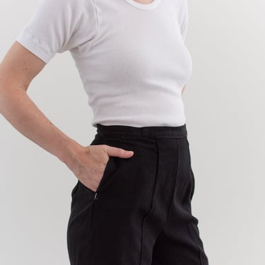 Vintage 23 24 26 28 Waist Black Cotton Shorts | Side Zip Pleat | High Rise Workwear | Center Pinch Seam 