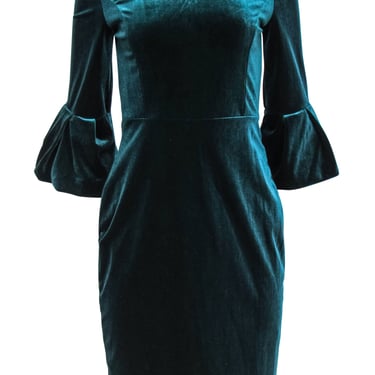 ABS Collections - Dark Teal Velvet Bell Sleeve Sheath Dress Sz 6