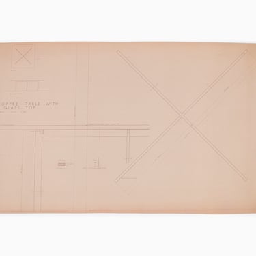 Mies van der Rohe Design Drawing, Coffee Table with Glass Top 