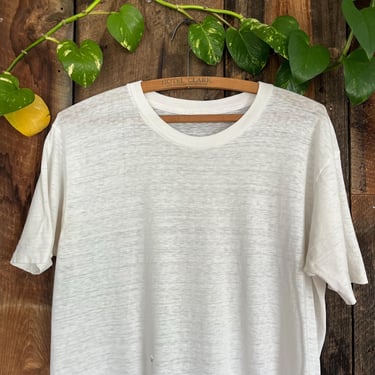 Vintage 70s 80s Paper thin Blank white t shirt distressed size M to L 