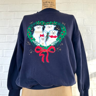 90's Size S/M Polar Bear Family Holiday Sweater 