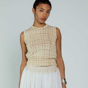 MJ Watson Oat Check Cotton Sleeveless Top