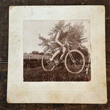 Antique Cycling Racer Photograph from 19th Century - 5" x 5" - Rare 1800s Bicycling History - Frank Quimby Photo - Bike Racing History 