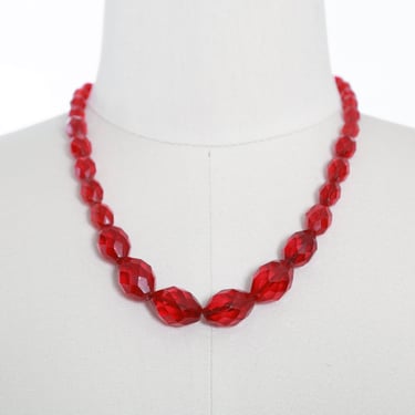 Antique vintage 1930s cherry red glass necklace 