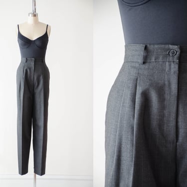 high waisted pants | 80s 90s vintage dark gray pin stripe wool dark academia trousers 