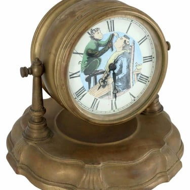 Antique Monkey Barber Animated Mechanical Novelty Clock 
