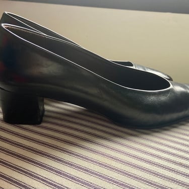 Vintage 1990s Ballin Black Leather Square Toe Pumps Made in Italy 