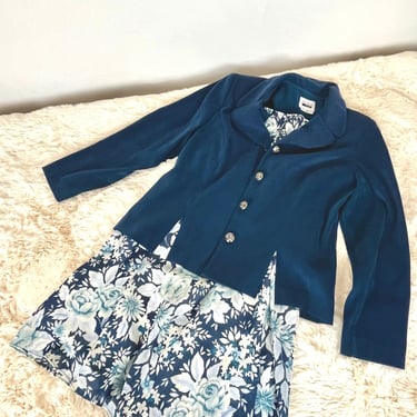 90s vintage blazer skirt set / 90s floral skirt / 90s blazer / velvet blue blazer / skirt and blazer set / vintage 90s 00s / size 12 size 14 