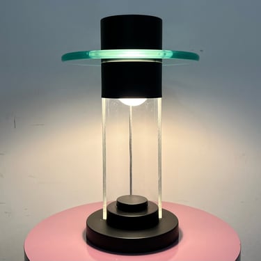 Vintage 80s Black and Glass Post Modern Table Lamp 