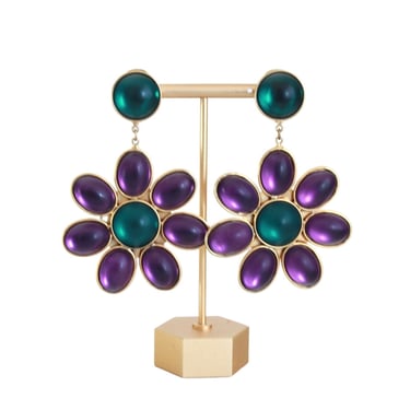 SIGNED Laura Vogel Mod Purple Daisy Earrings - Mod Daisy Earrings - Vintage Mod Dangle Earrings - Vintage Daisy Earrings - 90s Daisy Earring 