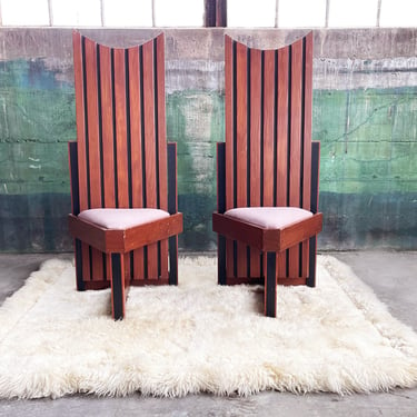 RARE STUNNING PAIR of Frank Lloyd Wright Style Studio Craft Mid century Triange / Tripod Accent Chairs McM-- 2 Pieces 