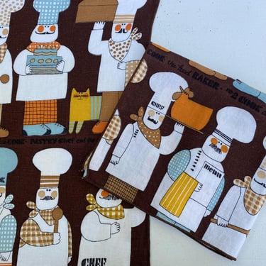 70's Waverly Chef's Special, Cloth Napkins, MCM Great Graphics For The Baker, Cook, Set Of 2, Culinary School Gift 