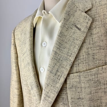 1950'S Flecked Sportcoat - Buttery White with Gray Flecks - 2 Button Wool Jacket - Men's Size Medium 