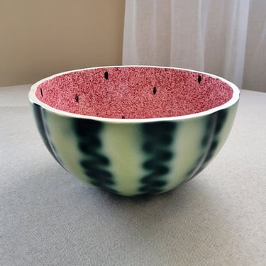 Salad bowl WATERMELON Green/pink mixing pot Vintage fruit pottery batter dish Farmhouse kitchen decor 