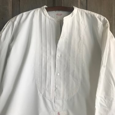 French Mens Gents Dress Shirt, White Cotton, Monogram, Original Lyon Shirtmaker Label, Edwardian, Period Clothing 