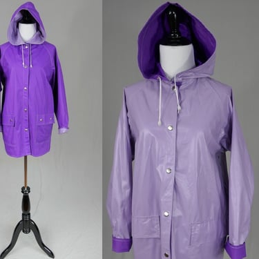 80s Reversible Purple Raincoat - Two Shades of Purple - Hooded - Rainskins Taiwan - Vinyl - Vintage 1980s - M 